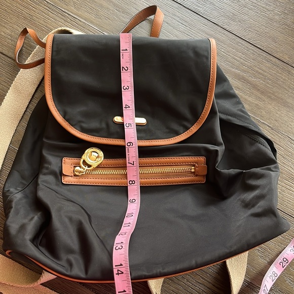 Michael Kors Black Nylon Backpack Bag with Brown Trim and Cream Canvas Straps - Picture 8 of 8
